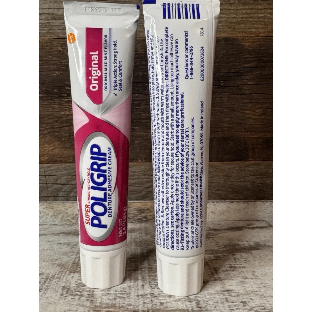 Super Poligrip Denture Adhesive Cream‎ – Original Mint – 2.4 oz (Set of 2)